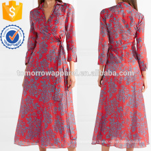 Printed Cotton and Silk-blend Wrap Dress Manufacture Wholesale Fashion Women Apparel (TA3105D)